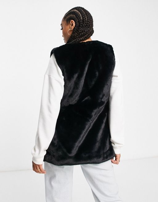River Island belted faux fur short jacket in black