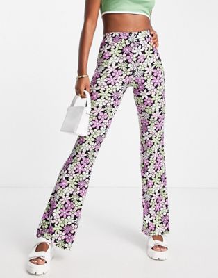 QED London fit and flare trousers in retro floral print