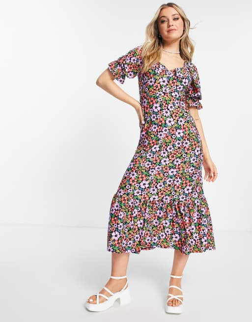 QED London flippy hem midi dress in floral print | ASOS