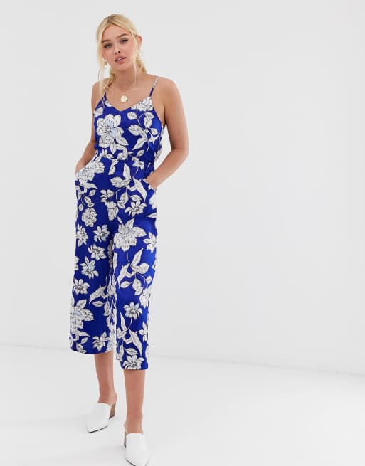 QED London floral culotte jumpsuit with tie back detail