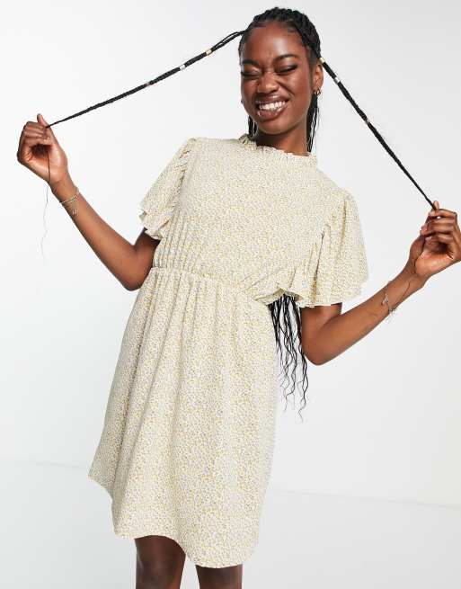 QED London flutter sleeve mini dress in ditsy floral
