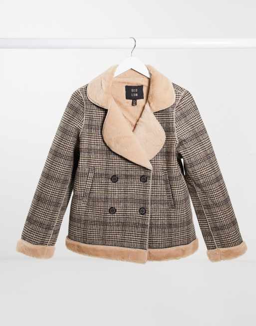 Plaid jacket sale with fur inside