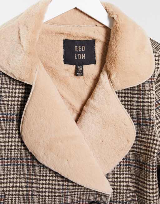 QED London fur lined plaid jacket ASOS
