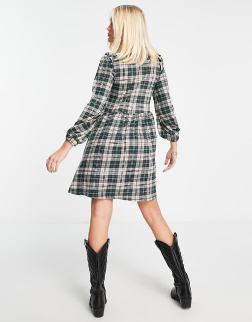 QED London - Geruite mini smockjurk in groen, 2 van 4