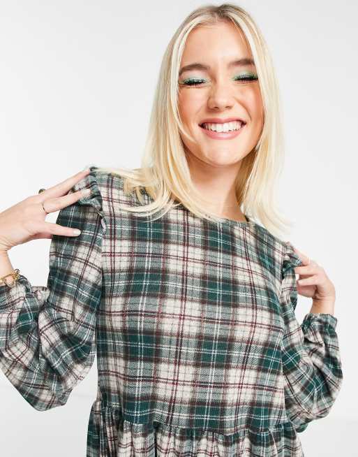 QED London - Geruite mini smockjurk in groen, 3 van 4
