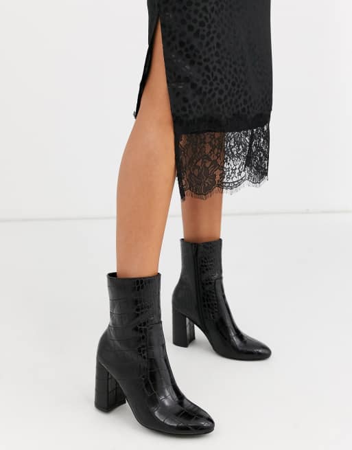 QED London - Gonna midi nera con fondo in pizzo, 3 di 4