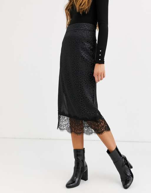 QED London - Gonna midi nera con fondo in pizzo, 4 di 4