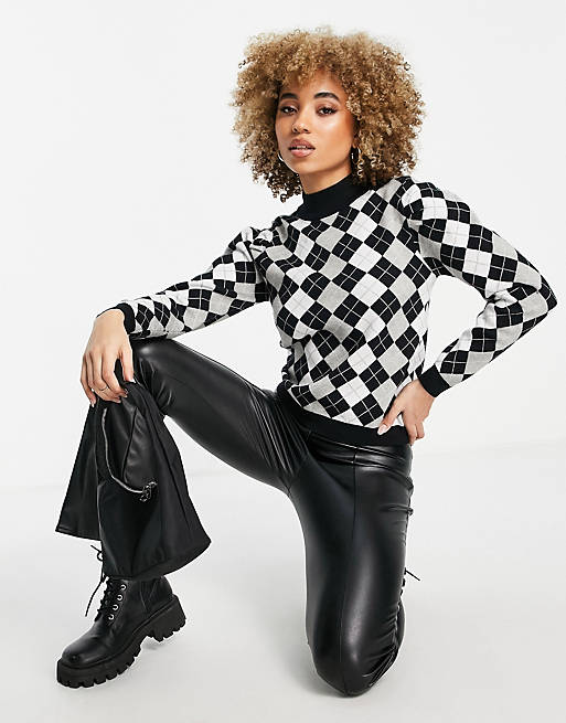 QED London high neck jumper in diamond check