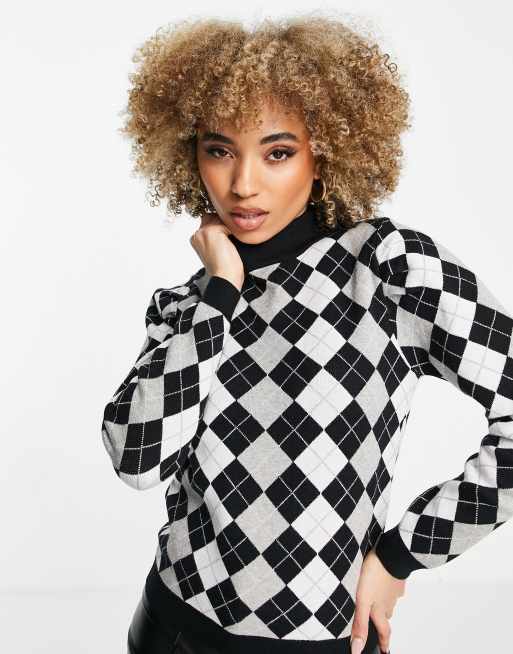 QED London high neck jumper in diamond check