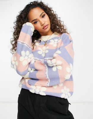 QED London high neck striped jumper with embroidered floral