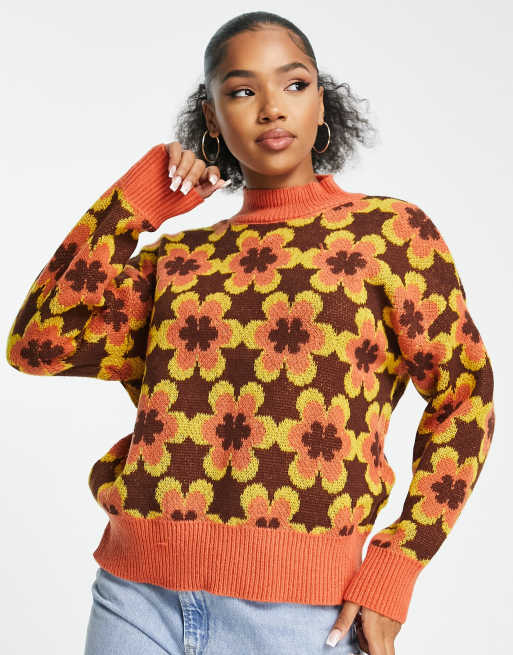 QED London - Hoogsluitende trui met retro bloemenprint