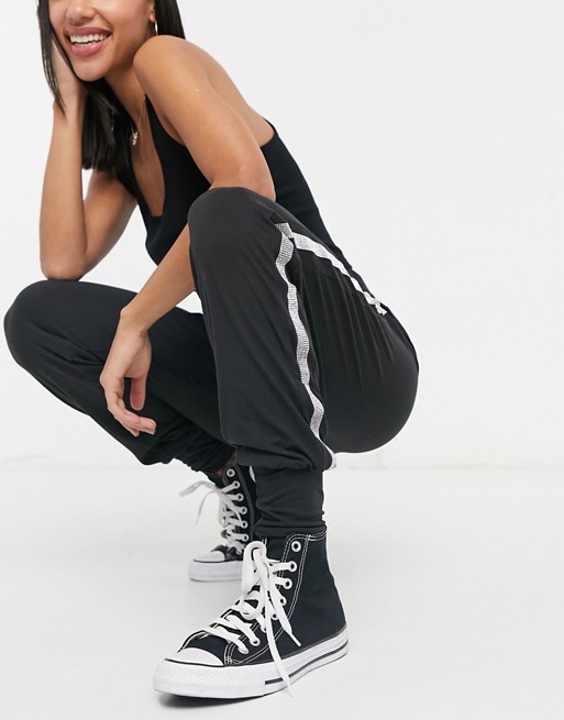 QED London joggers with side stripe in black