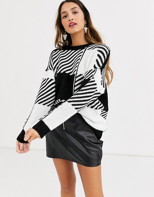 QED London jumper in monochrome check