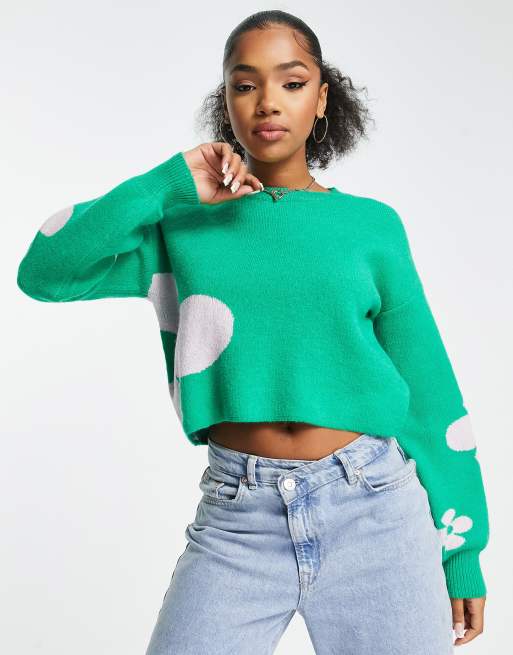 QED London jumper with floral print in green