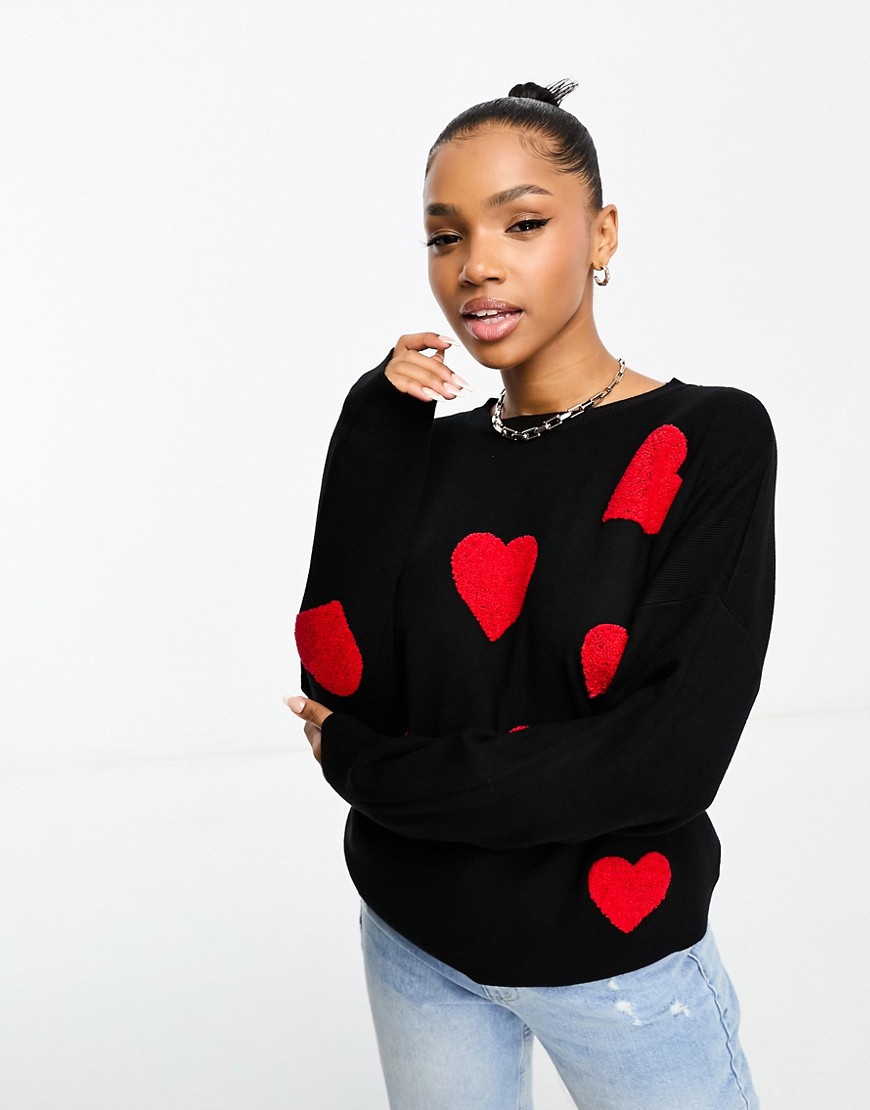 QED London jumper with heart print in black