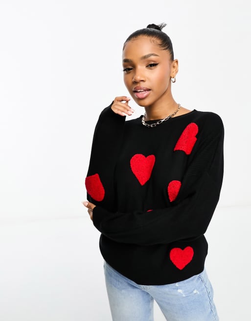 QED London jumper with heart print in black | ASOS