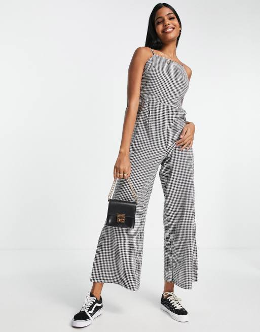 QED London - Jumpsuit med rygstropper, vide ben og gingham-tern