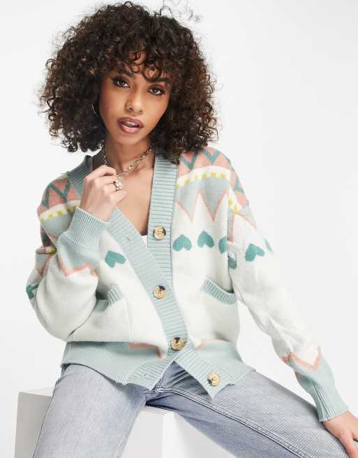 QED London – Kardigan oversize z abstrakcyjnym wzorem