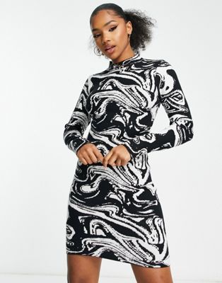 QED London knitted jumper dress in marble swirl print