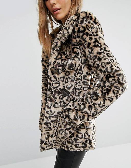 Qed London Leopard Faux Fur Coat With, Qed London Leopard Faux Fur Coat
