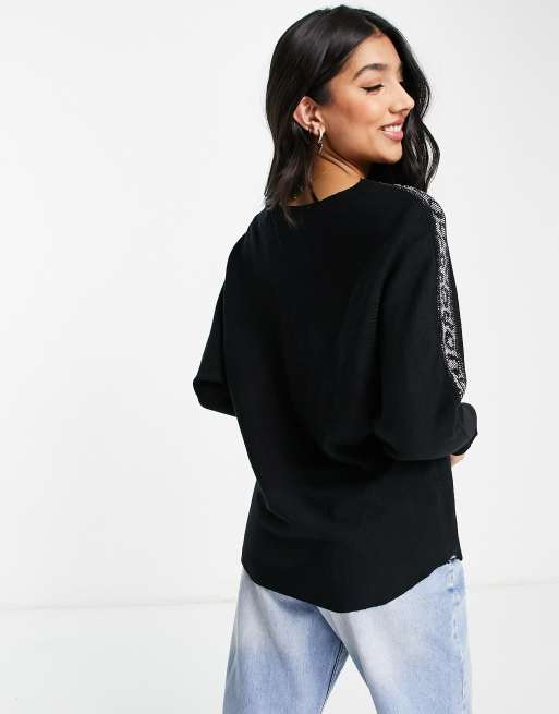 QED London leopard sleeve sweater in black ASOS