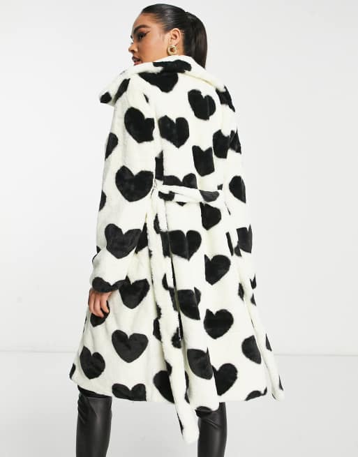 Heart print shop fur coat