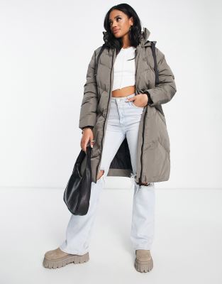 QED London longline puffer coat in gray