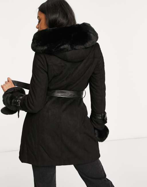 manteau noir suedine