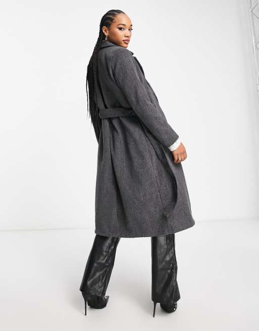 QED London Manteau long ceinture Gris anthracite