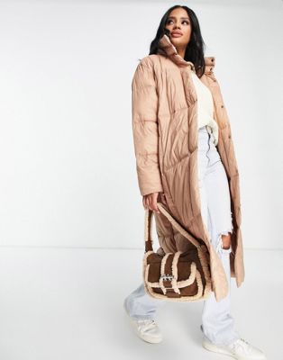 QED London maxi puffer coat in taupe