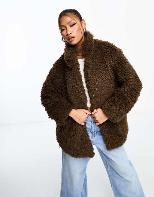 QED London - Oversized jas van borg in chocoladebruin
