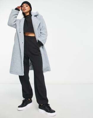 QED London oversized longline borg coat in blue