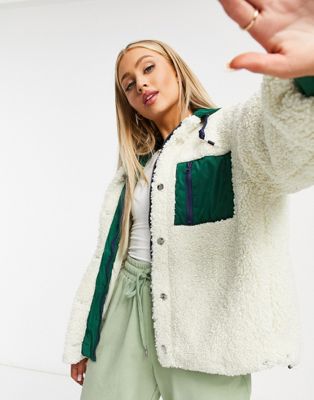 QED London oversized teddy jacket with paneling in cream