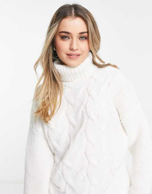 QED London oversized turtle neck cable knit sweater in ivory