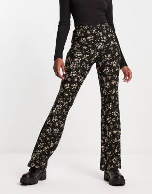 QED London - Pantalon évasé - Noir fleuri