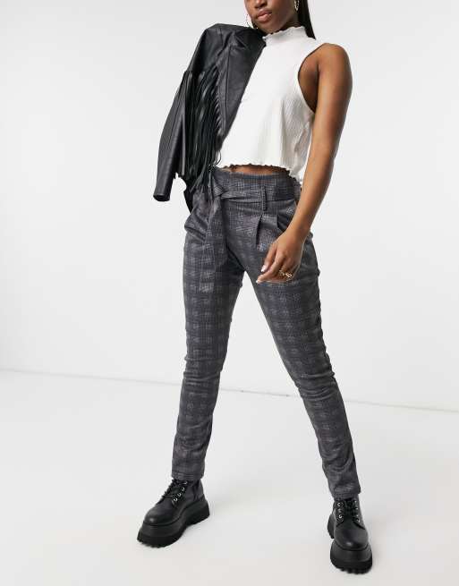 QED London - Pantaloni allacciati in vita con pinces, colore grigio a quadri
