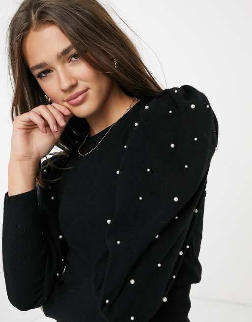 Black puff shoulder jumper hot sale