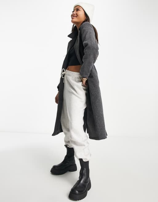 QED London Petite belted longline coat in charcoal grey, 4 of 4
