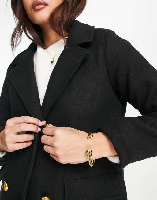 QED London Petite double breasted longline coat in black, 2 of 4
