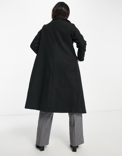QED London Petite double breasted longline coat in black, 3 of 4