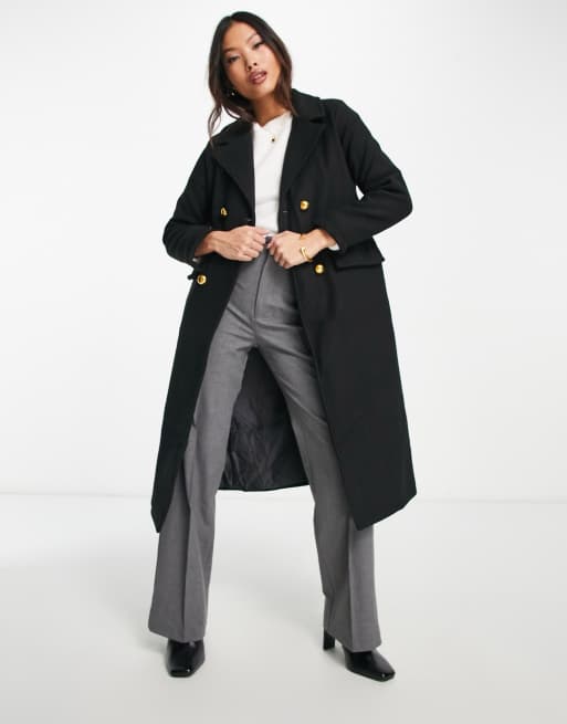 QED London Petite double breasted longline coat in black, 4 of 4