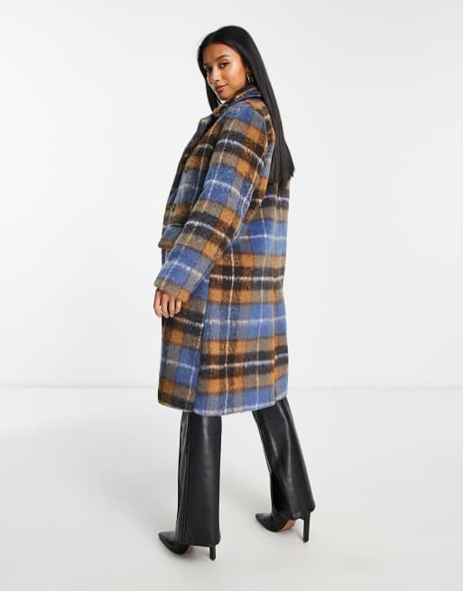 Blue plaid wool top coat