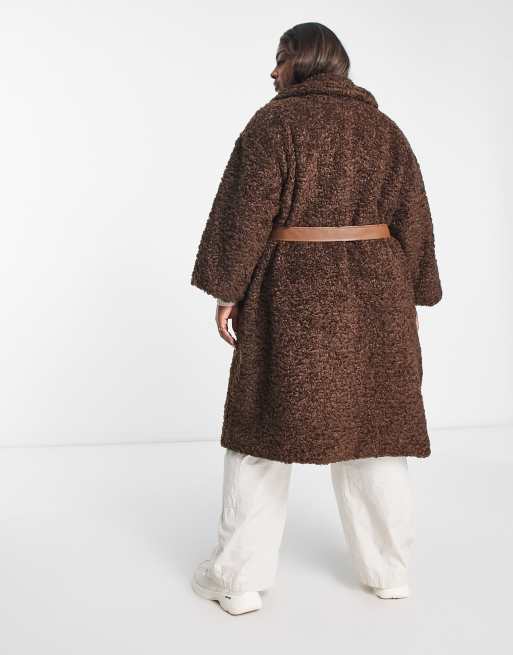 QED London Plus Cappotto taglio lungo effetto teddy marrone