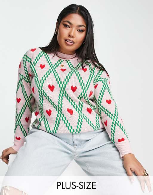 QED London Plus - Pull oversize à imprimé cœurs et losanges
