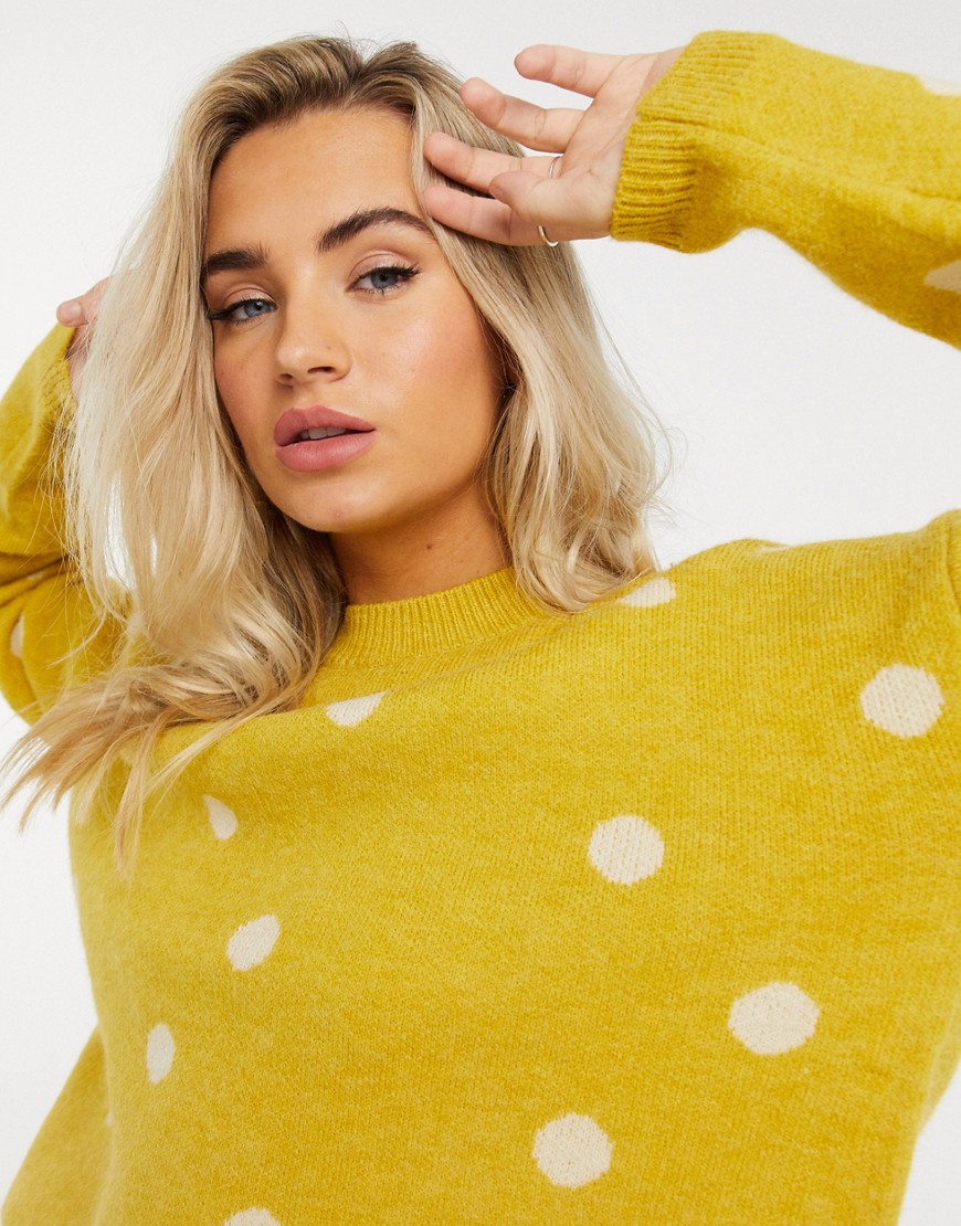 QED London polka dot oversized sweater in yellow