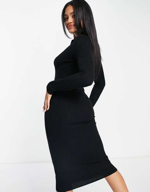 QED London polo knitted midi dress in black, 2 of 4