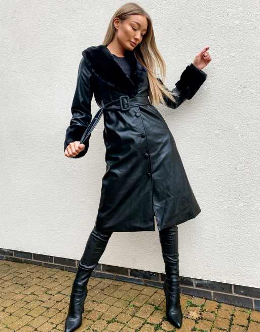 Black trench hotsell coat with fur