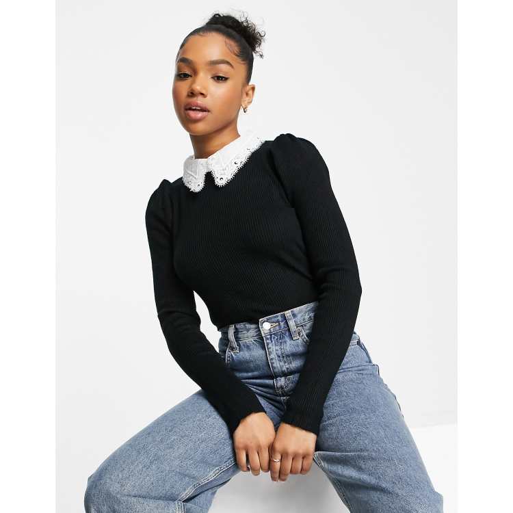 Black jumper with lace sleeves sale