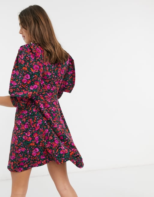 QED London puff sleeve mini dress in floral print, 2 of 4
