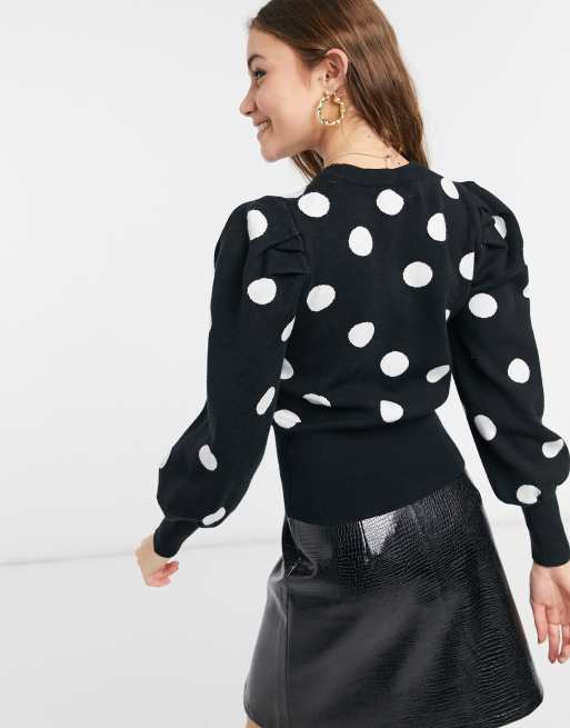 Black and white outlet polka dot sweater